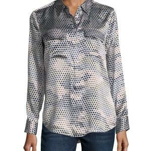 Equipment 100% Silk Women's Camouflage Dot Button Down Shirt